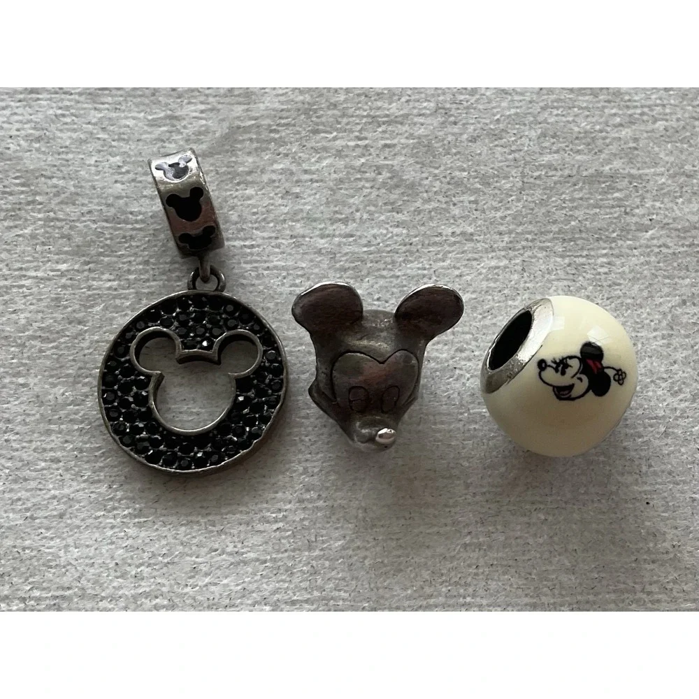 Lot Of 3 Disney 925 Sterling Silver Charm Italy Mickey Minnie